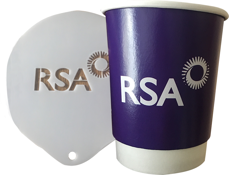 branded coffee cup and stencil