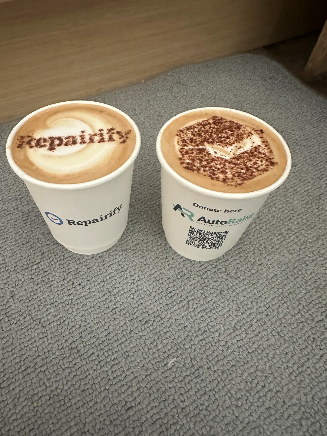 Repairfy coffee cup with stencil art for exhibition